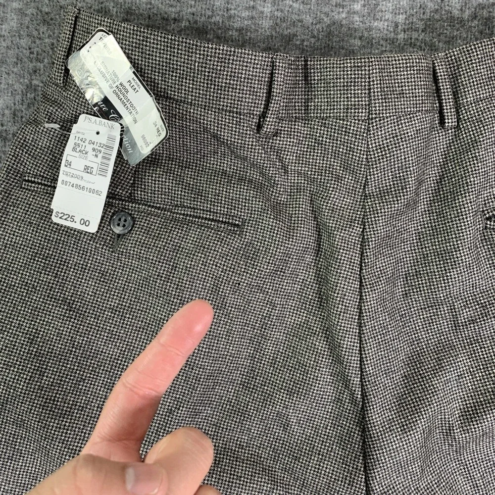 Jos A Bank Wool Dress Pants Men 34R Pleated Houndstooth Signature NEW